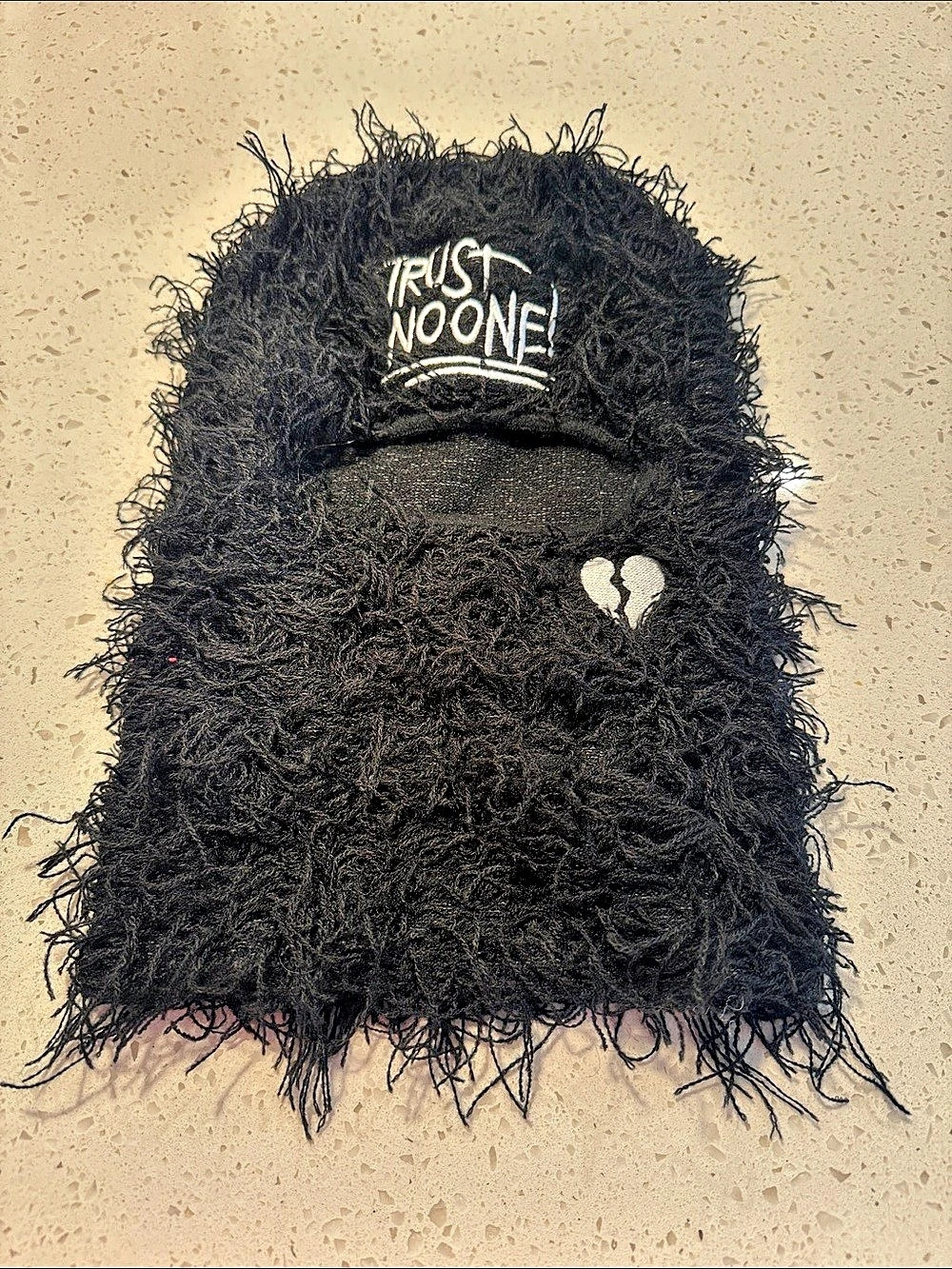 Trust No One Balaclava Black Fuzzy Hat